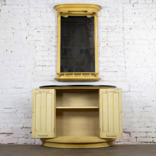 Off-white Mid to Late 20th Century Neoclassic Revival Blonde Oak Demilune Cabinet or Console and Mirror For Sale - Image 8 of 18