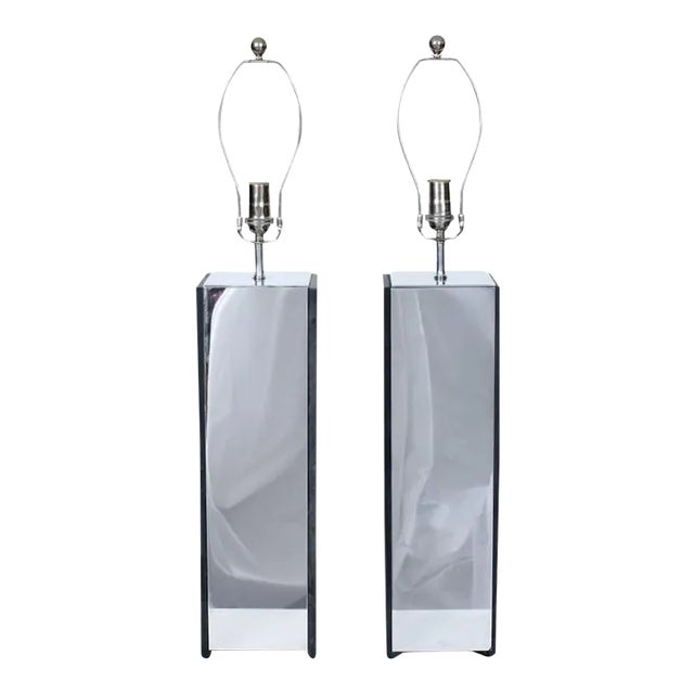 1960s Laurel Lamp Co. Style Charcoal Slate & Polished Aluminum Table Lamps - A Pair For Sale