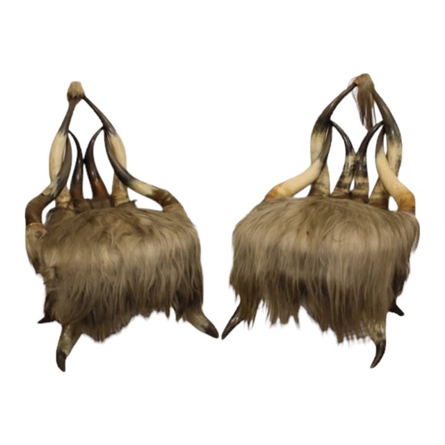 1970s Newel Antiques Rustic Continental Horn and Fur Chairs- Set of 2 For Sale