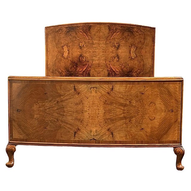 Art Deco Figured Walnut Double Bed, 1930s For Sale - Image 4 of 9