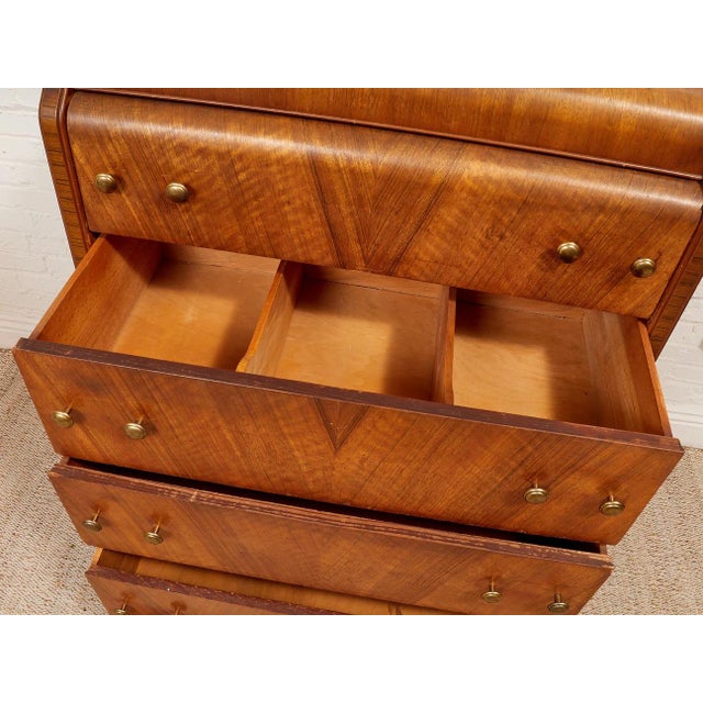 Wood Early 20th Century Art Deco Waterfall Highboy Dresser For Sale - Image 7 of 12