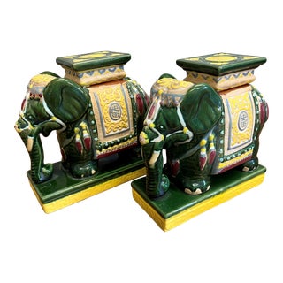 Vietnamese Porcelain Elephant Bookends - a Pair For Sale