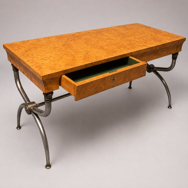 Italian 1970s Italian Burl Wood Neo-Classical Maison Jansen Style Desk for Bloomingdales For Sale - Image 3 of 7