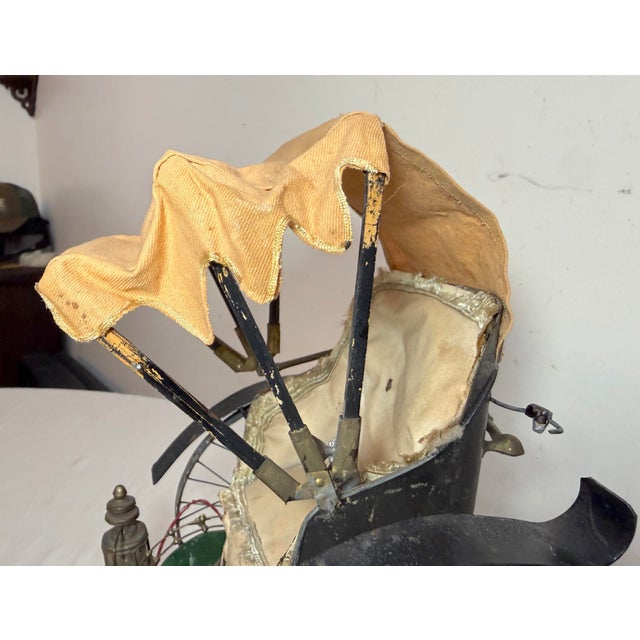 Antique 19th Century Handmade Mixed Media Tole Running Rickshaw Mini Sculpture For Sale In New York - Image 6 of 18