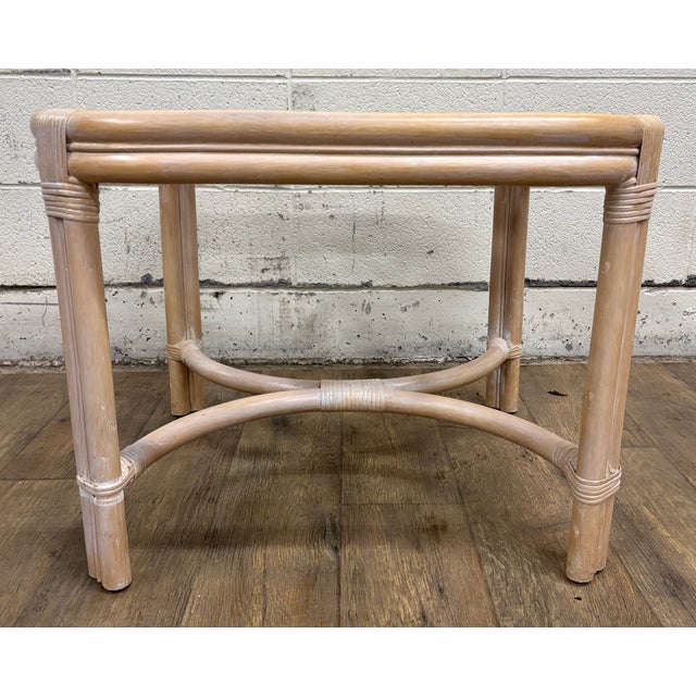 Beige Vintage MCM Style Organic Coastal Rattan Bamboo Glass End Table or Nightstand For Sale - Image 8 of 10