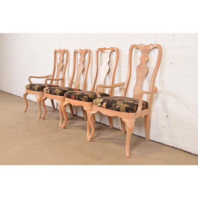 Drexel Heritage Queen Anne Carved Oak and Burl Wood Dining Chairs, Set of Four For Sale - Image 10 of 10