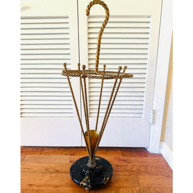 Gold 1950s Vintage Italian Rope Metal Gold Gilt Umbrella Form Umbrella Stand For Sale - Image 8 of 10
