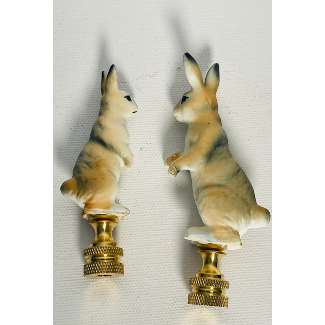 Shabby Chic Vintage Rabbit Figurines Lamp Finials - a Pair For Sale - Image 3 of 5