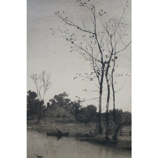 Black Antique Louis Harlow John Millspaugh Shrewsbury River New Jersey Etching 30" For Sale - Image 8 of 11