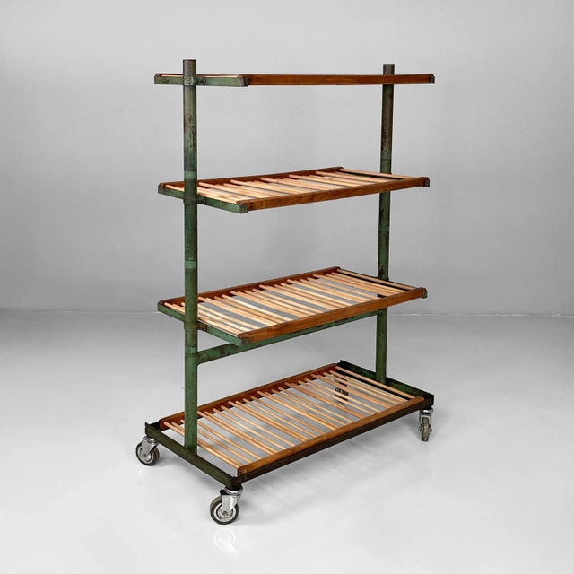 Industrial Italian Cart in Wood and Green Metal, 1920s For Sale - Image 17 of 17