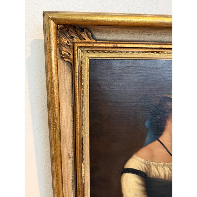 Realism Antique 1868 Oil Portrait Young Woman European Lady Gilt Frame 19th Century For Sale - Image 3 of 12