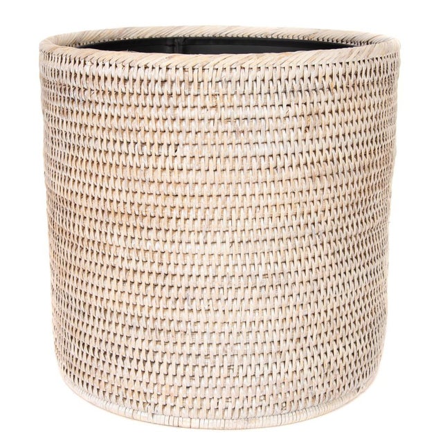Artifacts Rattan Round Waste Basket with Metal Liner in White Wash - 11" For Sale - Image 4 of 7