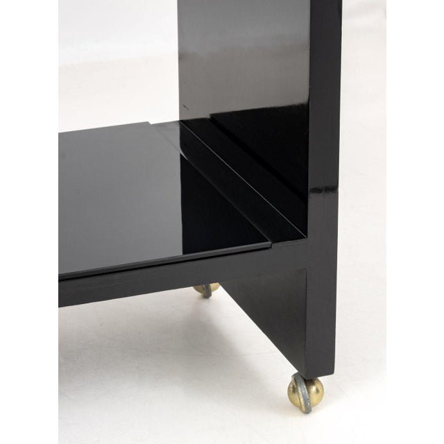 Modern Black Lacquered Waterfall Bar Cart For Sale In New York - Image 6 of 8