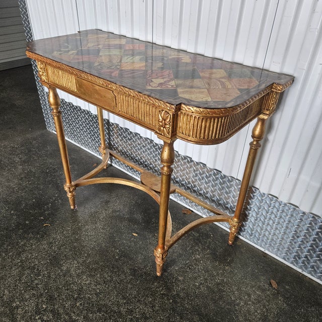 1970s 1970s Early Maitland Smith Faux Pietra Dura Speciman Top Console Table For Sale - Image 5 of 11