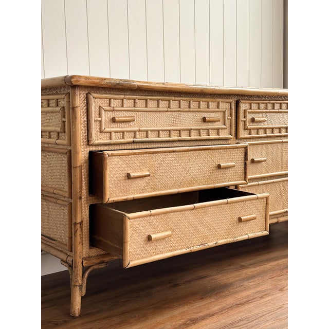 1970s Vintage Bamboo & Rattan Six-Drawer Dresser For Sale - Image 11 of 18