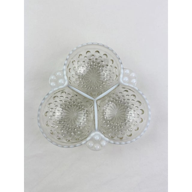 Anchor Hocking Moonstone Opalescent Divided Relish Dish Beautiful divided dish. Clear glass and milk moonstone style...