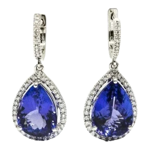 13.63 Ct Natural Tanzanite & Diamond Earrings - 2 Pieces