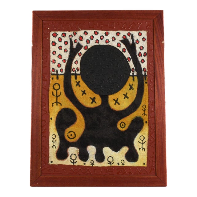 Framed Signed Mora Mixed Media on Canvas Figural Tribal Abstract Painting For Sale