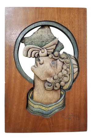 Expressionist Carved Wood Wall Sculpture by Edison Lufaac