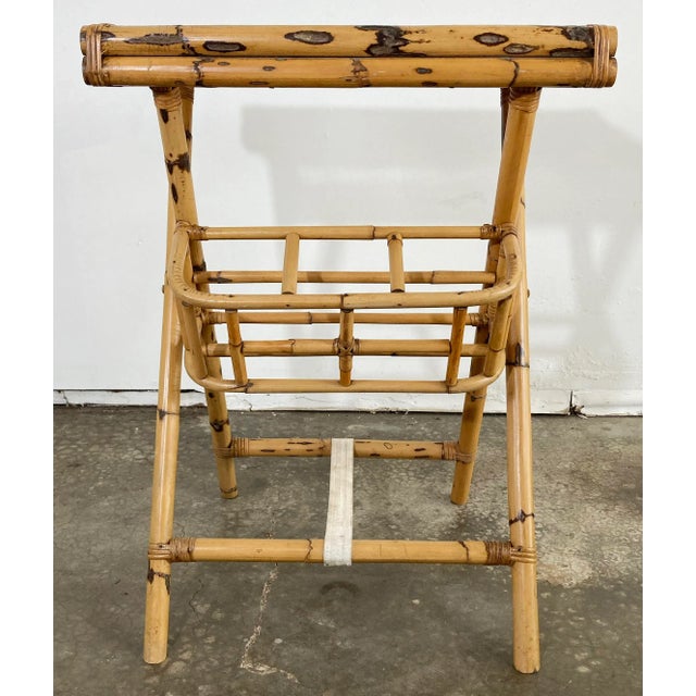 Chinoiserie Vintage Bamboo Collapsible Butler Table With Wine Storage For Sale - Image 3 of 11