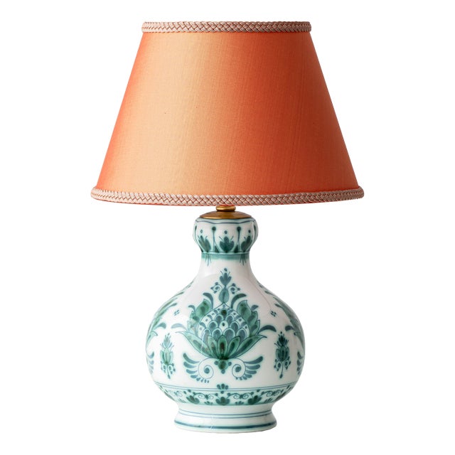 Delvert Teal Botanical Ceramic Table Lamp from Royal Delft, 1970 For Sale