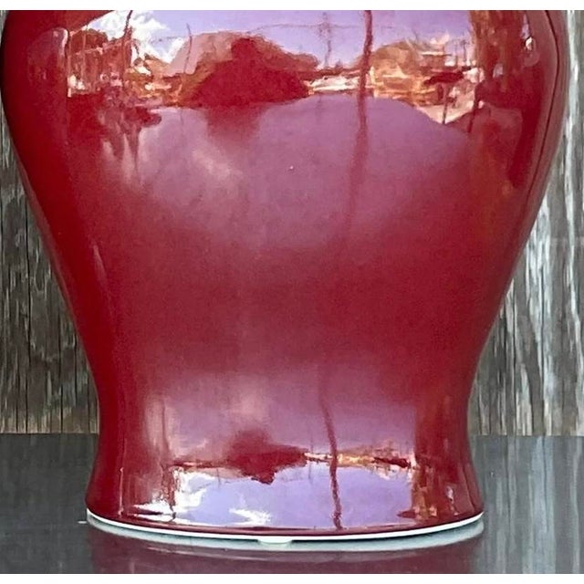 Vintage Asian “Sang De Boeuf” Glazed Ceramic Ginger Jar Urns - a Pair For Sale - Image 11 of 12
