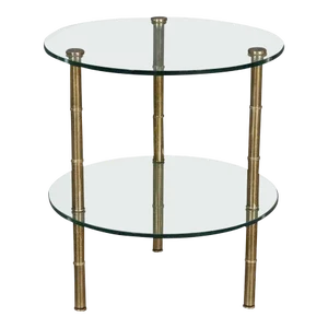 Single Brass Faux Bamboo Bagues Style Two Tier Glass End Table