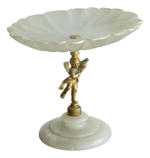 Decorative Scalloped Pedestal Bowl in Soapstone and Brass, 1940s