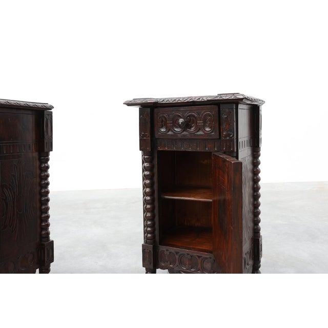 Oak Breton Carved Bedside Cabinets, France, 1890s, Set of 2 For Sale - Image 4 of 15
