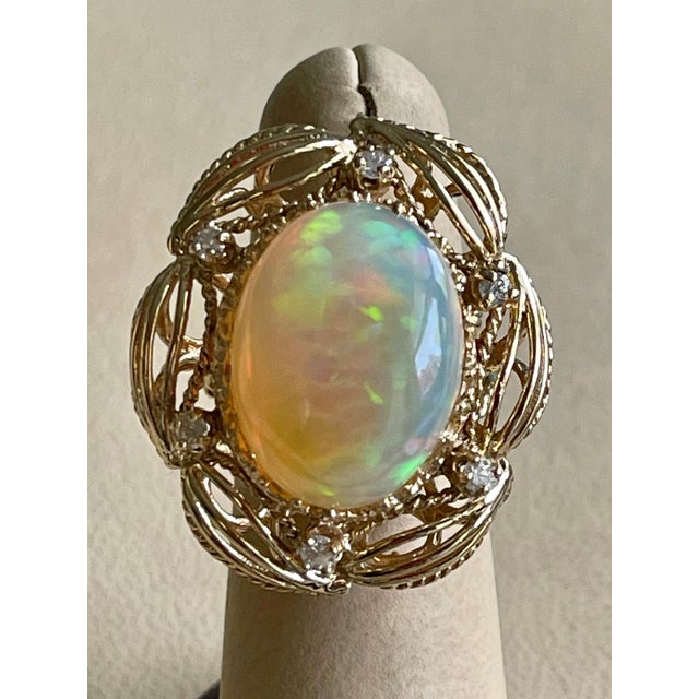15 Carat Oval Shape Ethiopian Opal Cocktail Ring 14 Karat Yellow Gold Solid Ring For Sale - Image 14 of 18