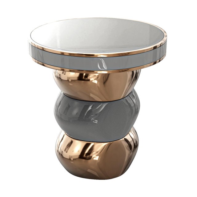 Art Deco "Gradino" Side Table With Bronze and Stainless Steel, Handmade For Sale - Image 3 of 8