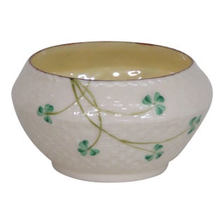 Belleek Ireland Porcelain Shamrock Pattern Cream Yellow Luster Sugar Bowl 4685b For Sale