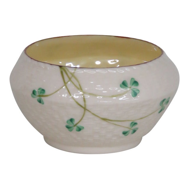 Belleek Ireland Porcelain Shamrock Pattern Cream Yellow Luster Sugar Bowl 4685b For Sale