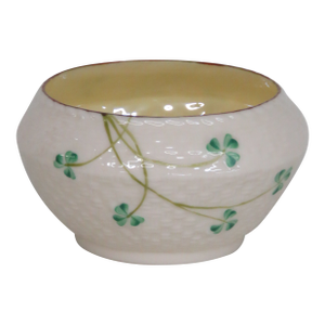 Belleek Ireland Porcelain Shamrock Pattern Cream Yellow Luster Sugar Bowl 4685b