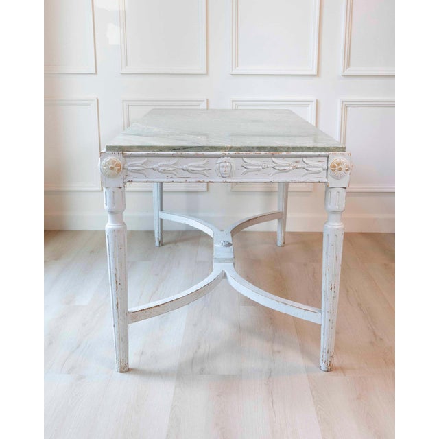 Swedish 1920s Painted Center Table with Green Marble Top For Sale - Image 12 of 12
