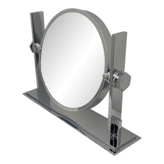 Karl Springer Small Chrome Table Mirror — Mid-Century Modern Designer Vanity Mirror, 21″ Wide For Sale