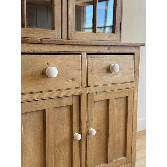 19th Century Antique English Glass Pine Hutch For Sale - Image 5 of 7