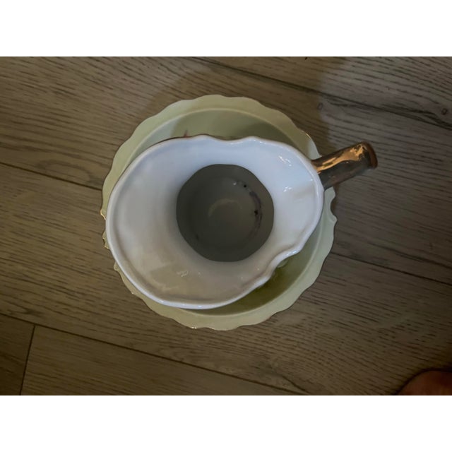 Victorian Vintage Lefton China (Stamped) Fine Bone Porcelain Mini Pitcher & Bowl Set in “Heritage Green” For Sale - Image 3 of 7
