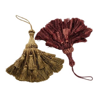 Pair of Large Vintage French Hand Tied Passementerie Tassels — 11” Long - Ralph Lauren, Cottagecore Core, Grandmillennial- See Pics! For Sale