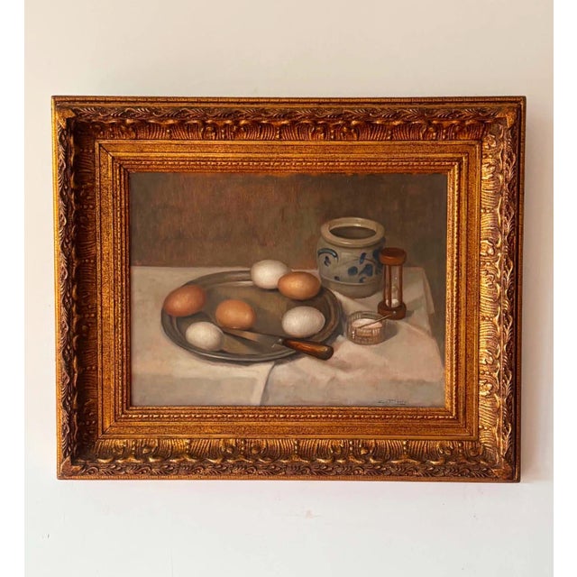 1920s C v Tilburg, Still Life with Eggs, 1920s, Oil on Canvas For Sale - Image 5 of 9