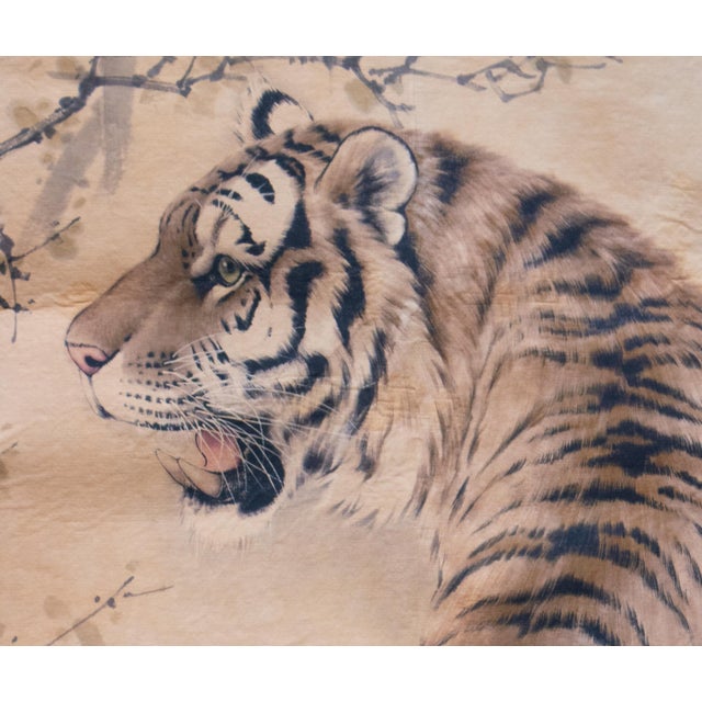 Textile Fine Antique or Vintage Chinese Watercolor Scroll Painting of Tiger on His Daily Walk For Sale - Image 7 of 18