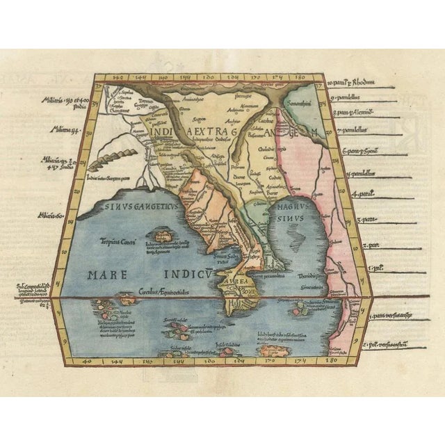 Paper Map of India and Southeast Asia from Ptolemaic Geography, 1535 For Sale - Image 7 of 10
