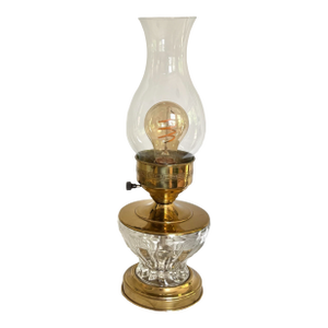Early 20th Century Brass and Glass Hurricane Lamp With Greek Key Detail