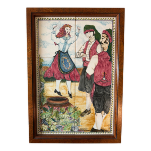 Vintage Framed Portuguese Ceramic Tile Mural
