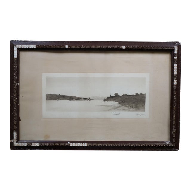 Antique Edward Loyal Field Signed Panoramic Sailboat Seascape Etching 35" For Sale