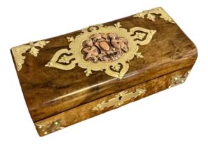 Victorian Burr Walnut and Brass Mounted Jewellery Box, 1880s
