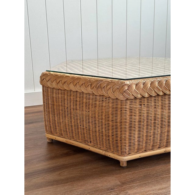 Brown Jordan Vintage Brown Jordan Braided Wicker Hexagonal Coffee Table For Sale - Image 4 of 15
