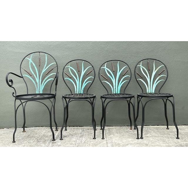 Vintage Cast Aluminum Cat Tail Dining Table Set of 5 For Sale In West Palm - Image 6 of 12