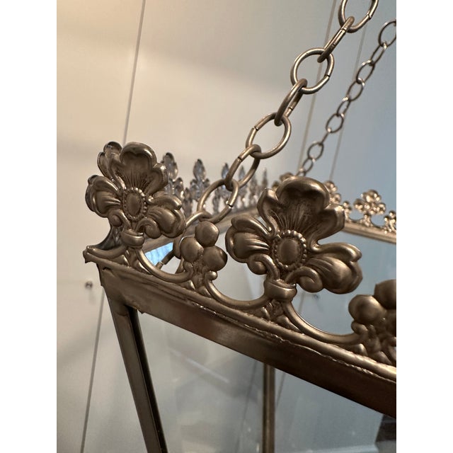 Metal 1960's English 4 Sided Glass and Metal Indoor Lantern For Sale - Image 7 of 11