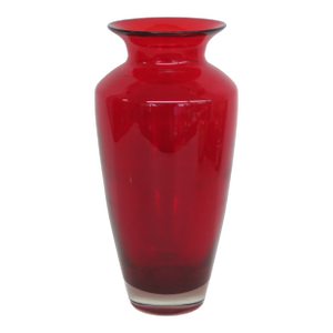 Hand Blown Ruby Red Tall Vase With Flared Opening and Clear Base 5084b
